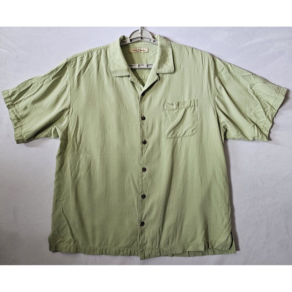 Tommy Bahama Camp Shirt Men's Size XL 100% Silk Olive Green Short Sleeve Loop